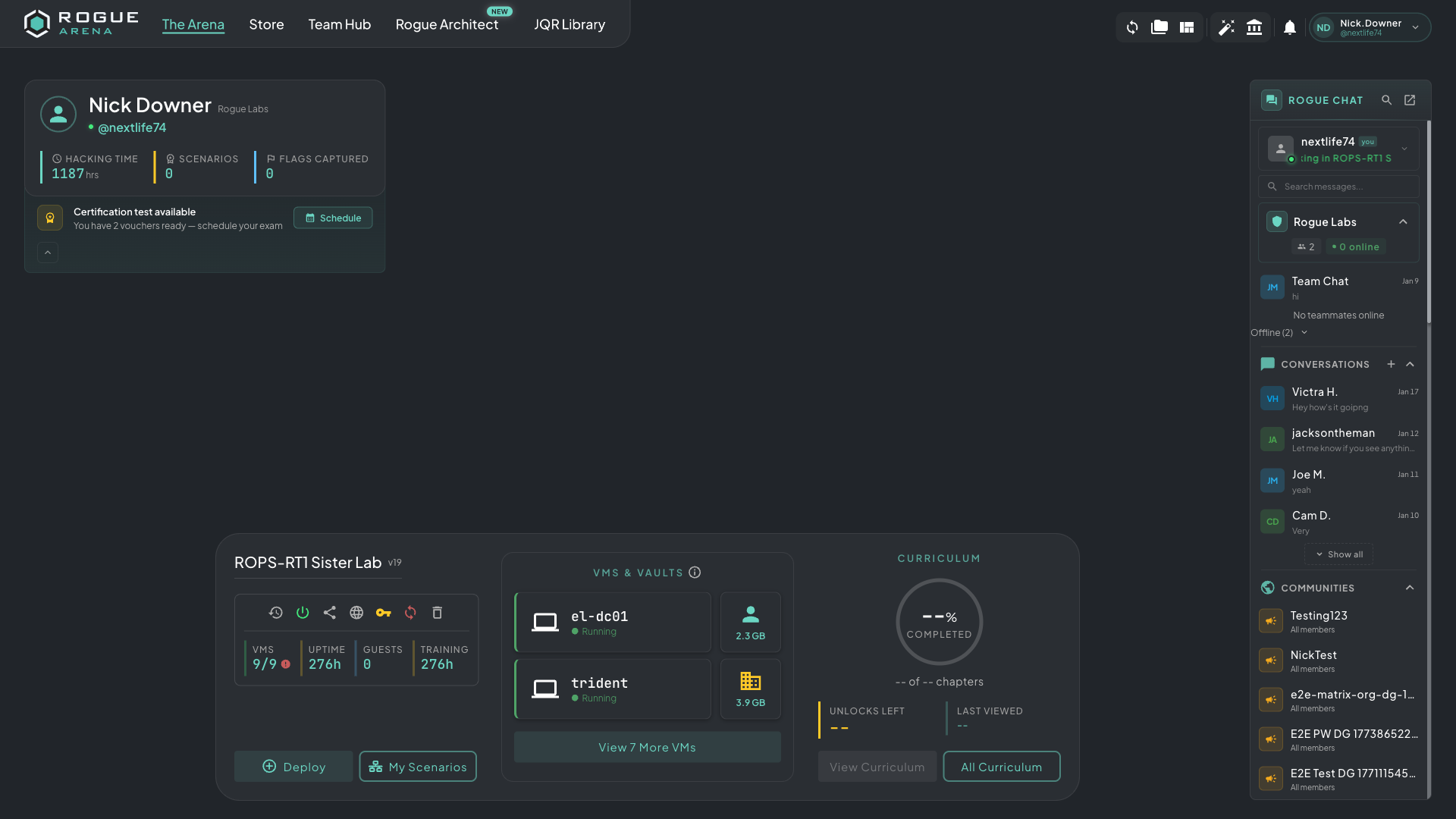 Rogue Arena dashboard