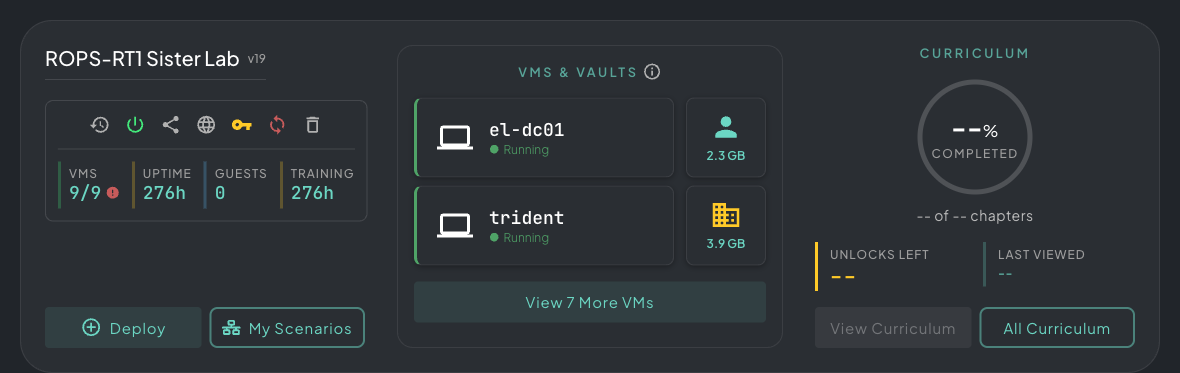 Deployment dock showing the two featured VMs alongside utility icons including the key icon used to open VPN Configuration