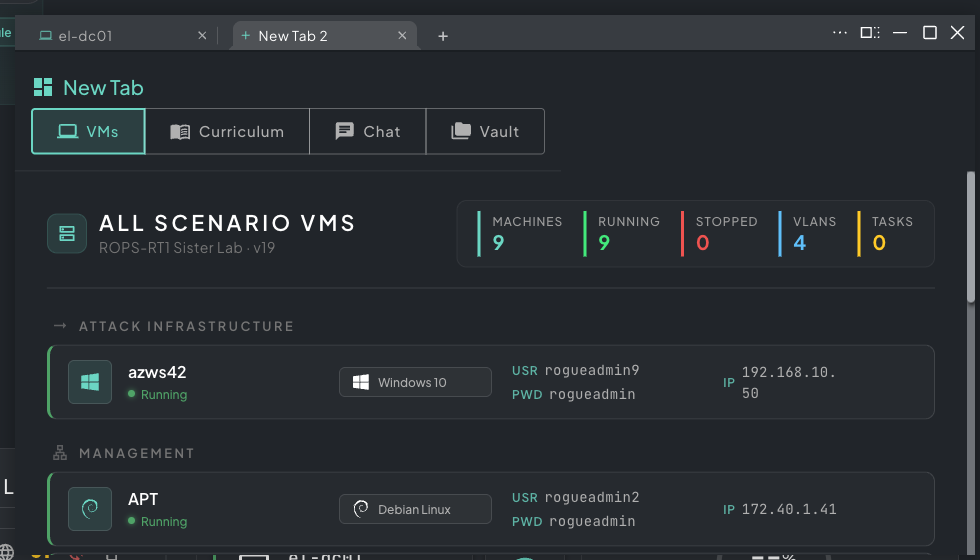 Multi-VM tabs with new tab VM picker open